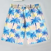 HAOTAGS Boys Hawaiian Beach Shorts(7-14) Casual Elastic Waist Graphci Print Quick Dry Swim Trunks Purple Size 7 Years